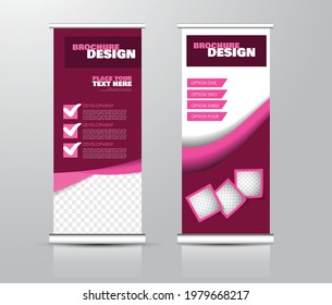 Roll up stand design. Vertical banner template for education, business, presentation, advertisement. Vector illustration. Pink color.