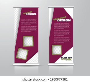 Roll up stand design. Vertical banner template for education, business, presentation, advertisement. Vector illustration. Magenta color.