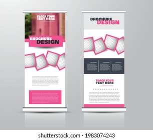 Roll up stand design. Vertical banner template for education, business, presentation, advertisement. Vector illustration. Pink color.