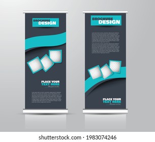 Roll up stand design. Vertical banner template for education, business, presentation, advertisement. Vector illustration. Blue and gray color.
