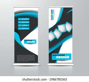 Roll up stand design. Vertical banner template for education, business, presentation, advertisement. Vector illustration. Blue and black color.