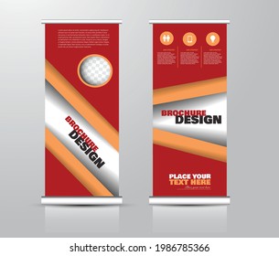 Roll up stand design. Vertical banner template for education, business, presentation, advertisement. Vector illustration. Red and orange color.