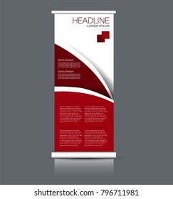 Roll up stand. Vertical banner design. Red color vector illustration.