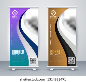 roll up standee banner design in wavy style