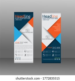 Roll up the standing banner template. Abstract background for design, business, education, advertising. Vector illustration