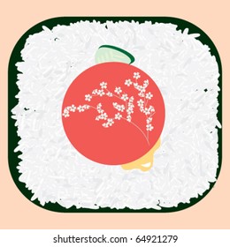 Roll with stuffing in form of sun with sakura branch