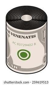 A roll of stylized iconic $1 USD bank note / paper money. 