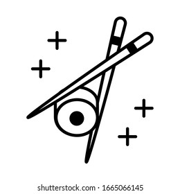 roll sushi oriental menu crossed sticks vector illustration line style icon