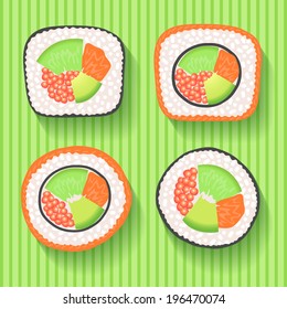 roll sushi set icons