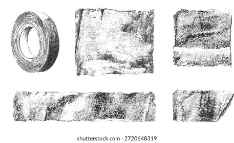 Rollo de cinta y texturas de papel rasgado en blanco y negro