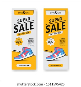 Roll up template design. the concept of discounted shoes. vector file