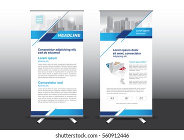 Roll Up template vector illustration, Designed for style applied to the expo. Publicity banners, business model, vertical blue and green tones they use.