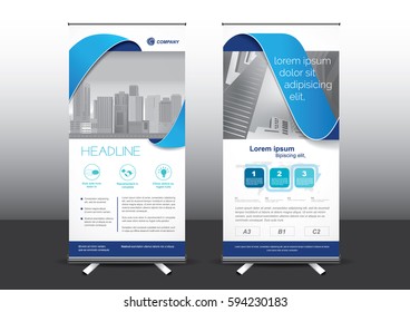 Roll Up template vector illustration, Designed for style applied to the expo. Publicity banners, business model, vertical blue tones they use.