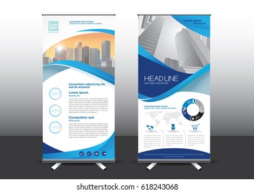 Roll Up template vector illustration, Designed for style applied to the expo. Publicity banners, business model, vertical blue  tones they use.