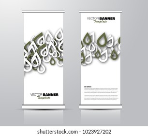 Roll up template. Vertical banner stand design. Business corporate concept, brochure or flyer. Vector illustration. Green color.