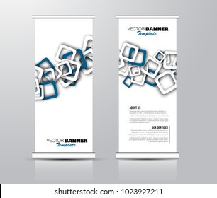 Roll up template. Vertical banner stand design. Business corporate concept, brochure or flyer. Vector illustration. Blue color.
