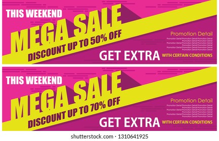 Roll up This Weekend mega sale banner brochure flyer banner design template, Promo Discount up to 50%. Modern Horizontal Banner.