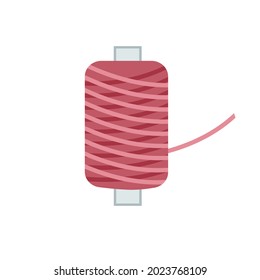 A roll of thread. Sewing reel. Babina with consumables for sewing clothes. Reel, coil or fittings for sewing. Red threads for needlework. Vector illustration