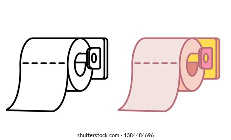 Roll of toilet paper black and white and color icon