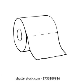 A roll of toilet paper in the Doodle style.Hand-drawn toilet paper.Vector illustration isolated on a white background.