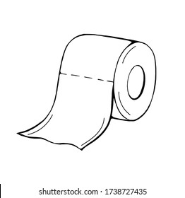 A roll of toilet paper in the Doodle style.Hand-drawn toilet paper.Vector illustration isolated on a white background.