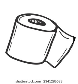 A roll of toilet paper in the Doodle style.Hand-drawn toilet paper.Vector illustration isolated on a white background.