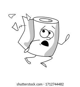 a roll of toilet paper and runs away in terror. funny illustration of modern realities.