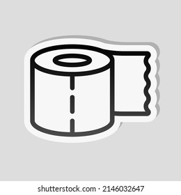 Roll Of Toilet Paper, Simple Icon. Linear Sticker, White Border And Simple Shadow On Gray Background