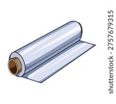 Roll of transparent food wrap protecting groceries and meals, keeping them fresh for home use and kitchen storage, making it perfect for packaging and preservation needs