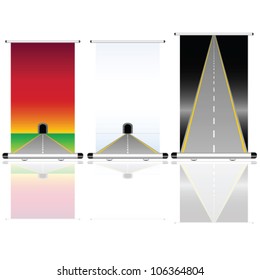 roll up with tunnel and road illustration on white