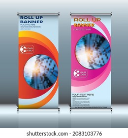 diseño de banner roll u vectores de plantilla vertical Completo editable, fondo azul, moderno x banner y banner de bandera, tamaño de rectángulo