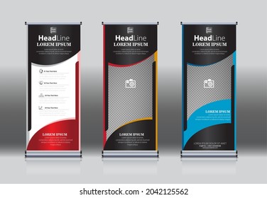 Roll Up, Pull Up , X Banner , Modern Design Template. Simple Vertical Banner Template.