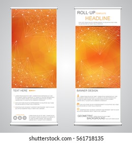 Roll up, vertical banner for presentation and publication. Abstract background. Medicine, science, technology and business templates. Molecule structure of DNA and neurons. Vector illustration.