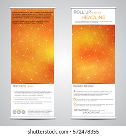 Roll up, vertical banner for presentation and publication. Abstract background. Medicine, science, technology and business templates. Molecule structure of DNA and neurons. Vector illustration.