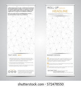 Roll up, vertical banner for presentation and publication. Abstract background. Medicine, science, technology and business templates. Molecule structure of DNA and neurons. Vector illustration.