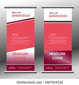 Roll up Vector Background Banners. Company Roll-up Cover Design. Buffer banner template element. for business, education, marketing advertising. Vertical information board design. dominant in red.