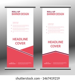 Roll up Vector Background Banners. Company Roll-up Cover Design. Buffer banner template element. for business, education, marketing advertising. Vertical information board design. dominant in red.
