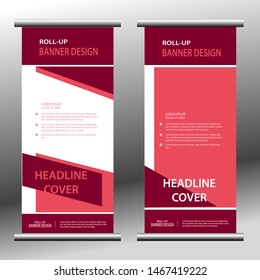 Roll up Vector Background Banners. Company Roll-up Cover Design. Buffer banner template element. for business, education, marketing advertising. Vertical information board design. dominant in red.