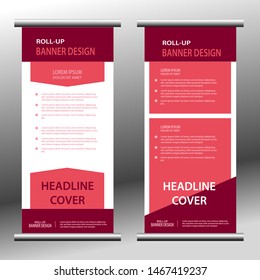 Roll up Vector Background Banners. Company Roll-up Cover Design. Buffer banner template element. for business, education, marketing advertising. Vertical information board design. dominant in red.
