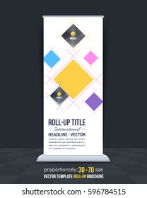 Roll Up Vector Background. Corporate Cover Design with Image Add Feature, Business Elements and Print Ready Flat Style Rollup Ad or Website Vertical Banners Template