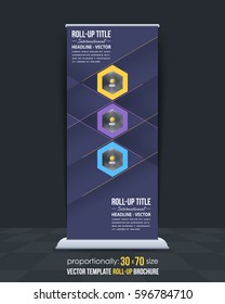 Roll Up Vector Background. Corporate Cover Design with Image Add Feature, Business Elements and Print Ready Flat Style Rollup Ad or Website Vertical Banners Template