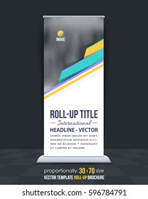 Roll Up Vector Background. Corporate Cover Design with Image Add Feature, Business Elements and Print Ready Flat Style Rollup Ad or Website Vertical Banners Template