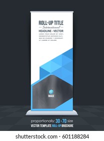 Roll Up Vector Background. Corporate Cover Design with Image Add Feature, Business Elements and Print Ready Flat Style Rollup Ad or Website Vertical Banners Template