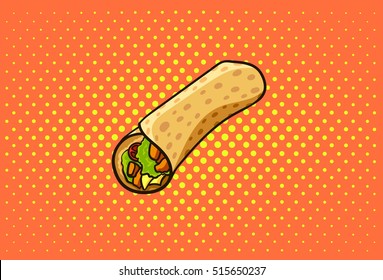 Roll vector, chicken roll, fast food, doner kebab, shawarma