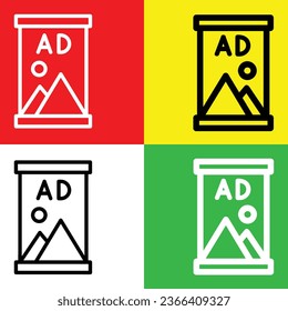 Icono de vector de reversión, icono de estilo de esquema, de la colección de iconos de publicidad, aislado en fondo rojo, amarillo, verde y blanco.