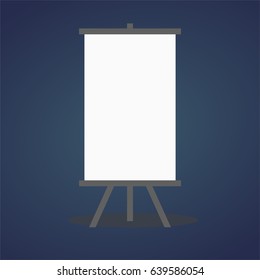 Roll Up Vector Template. Display Board Cartoon style on Blue Gradient Background 