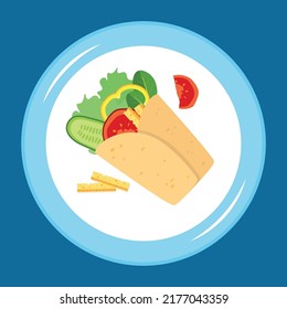 Roll of vegetables in pita bread on a plate