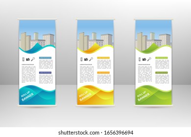 Roll up vertical banner, business design template, vector illustration