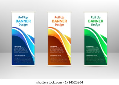Roll up vertical banner, business design template, vector illustration
