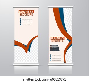 Roll up vertical banner template. Stand panel design. Business corporate concept brochure or flyer. Vector illustration. Red and blue color